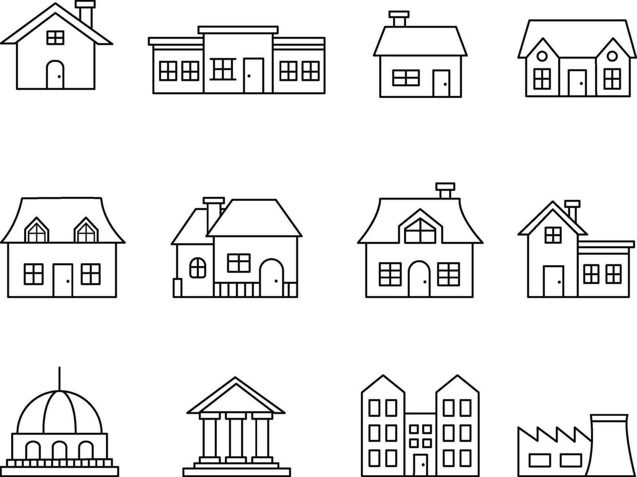 House and building line icon set vector