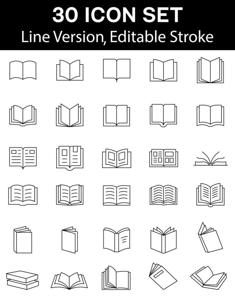 Book icon set vector, editable stroke vector