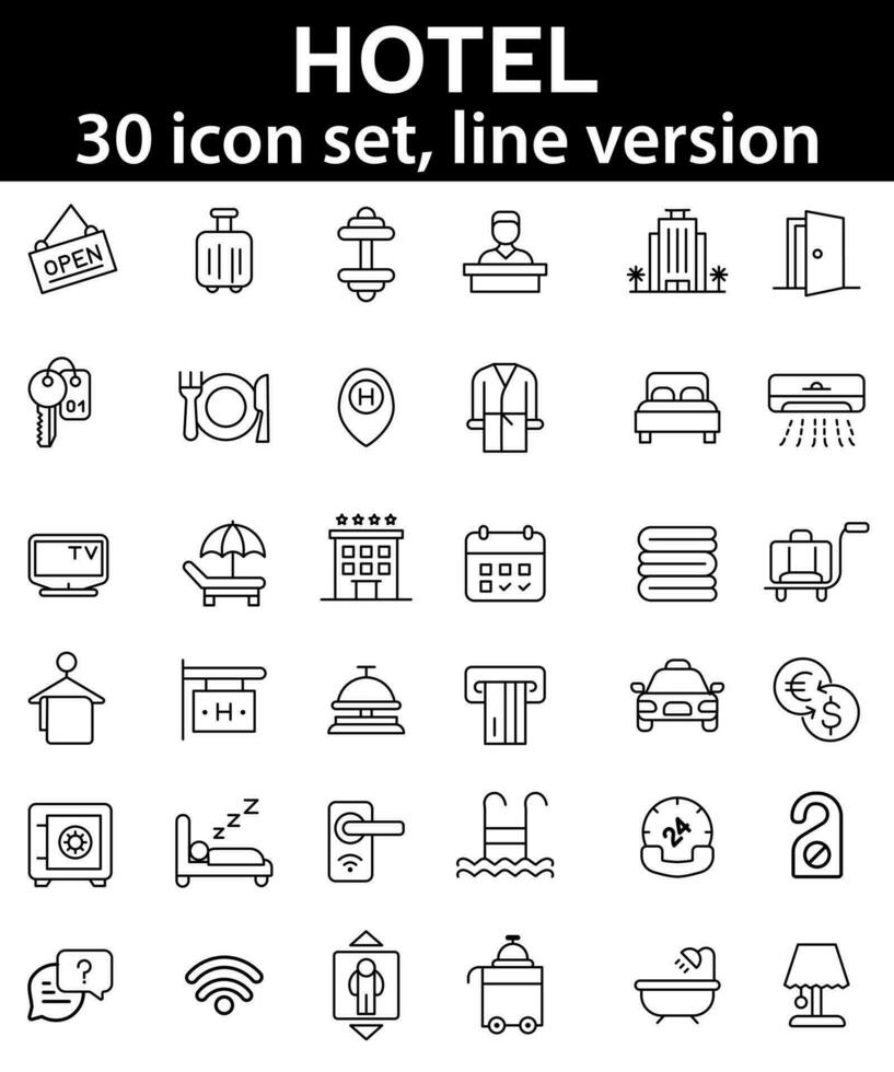 Hotel icon set. Outline icons collection. vector