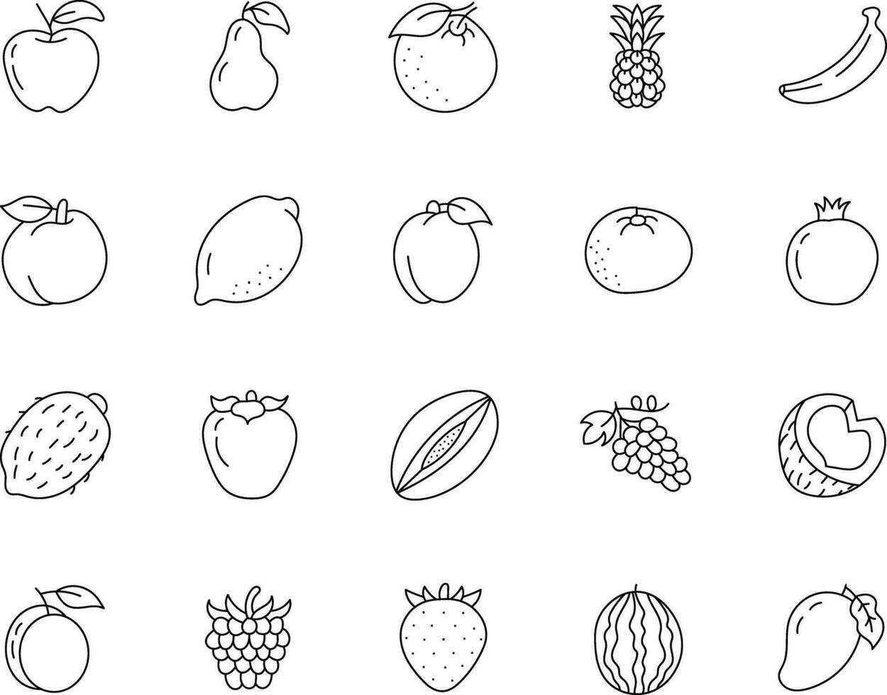 frutas línea íconos vector