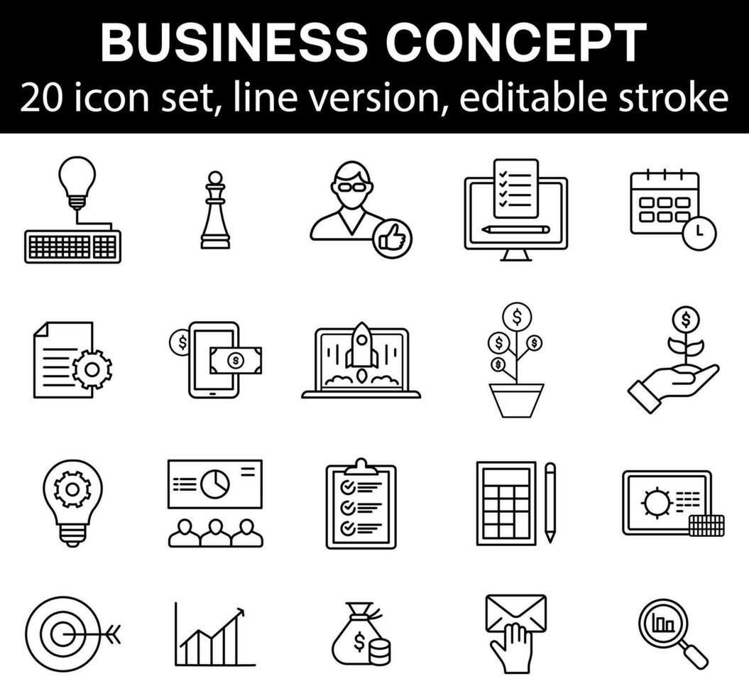 business solutions line icon set vector
