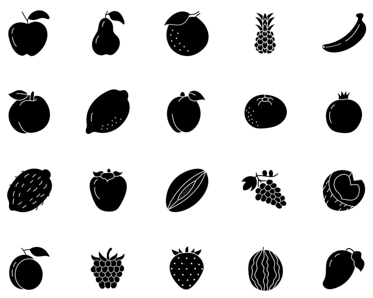 frutas negro íconos vector