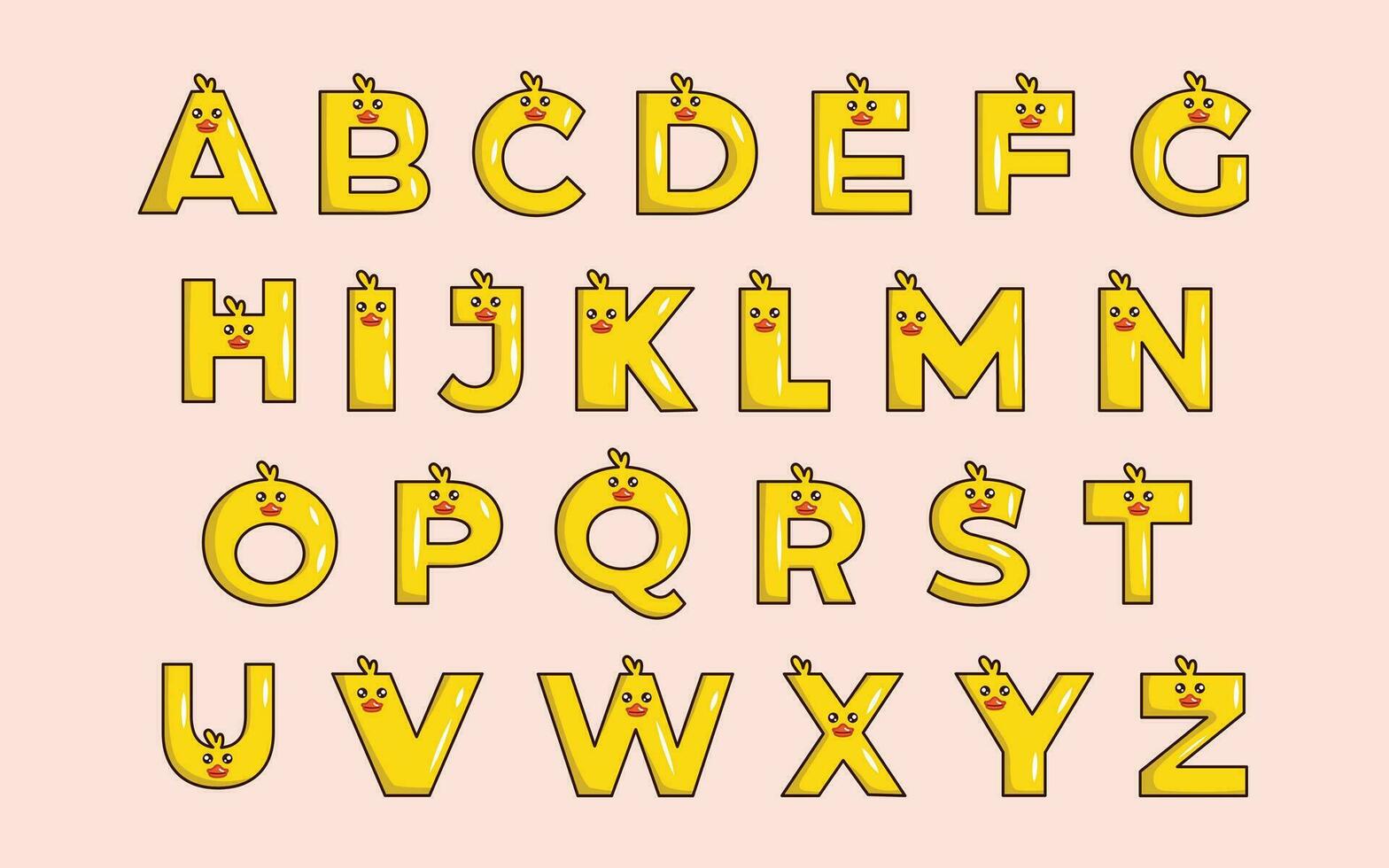Cute duck alphabet animal font colorful letter vector
