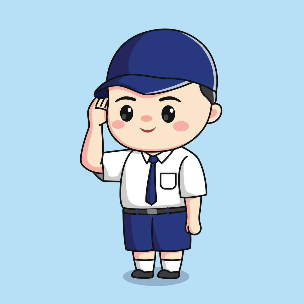 indonesian junior high school student cute boy character kawaii chibi vector