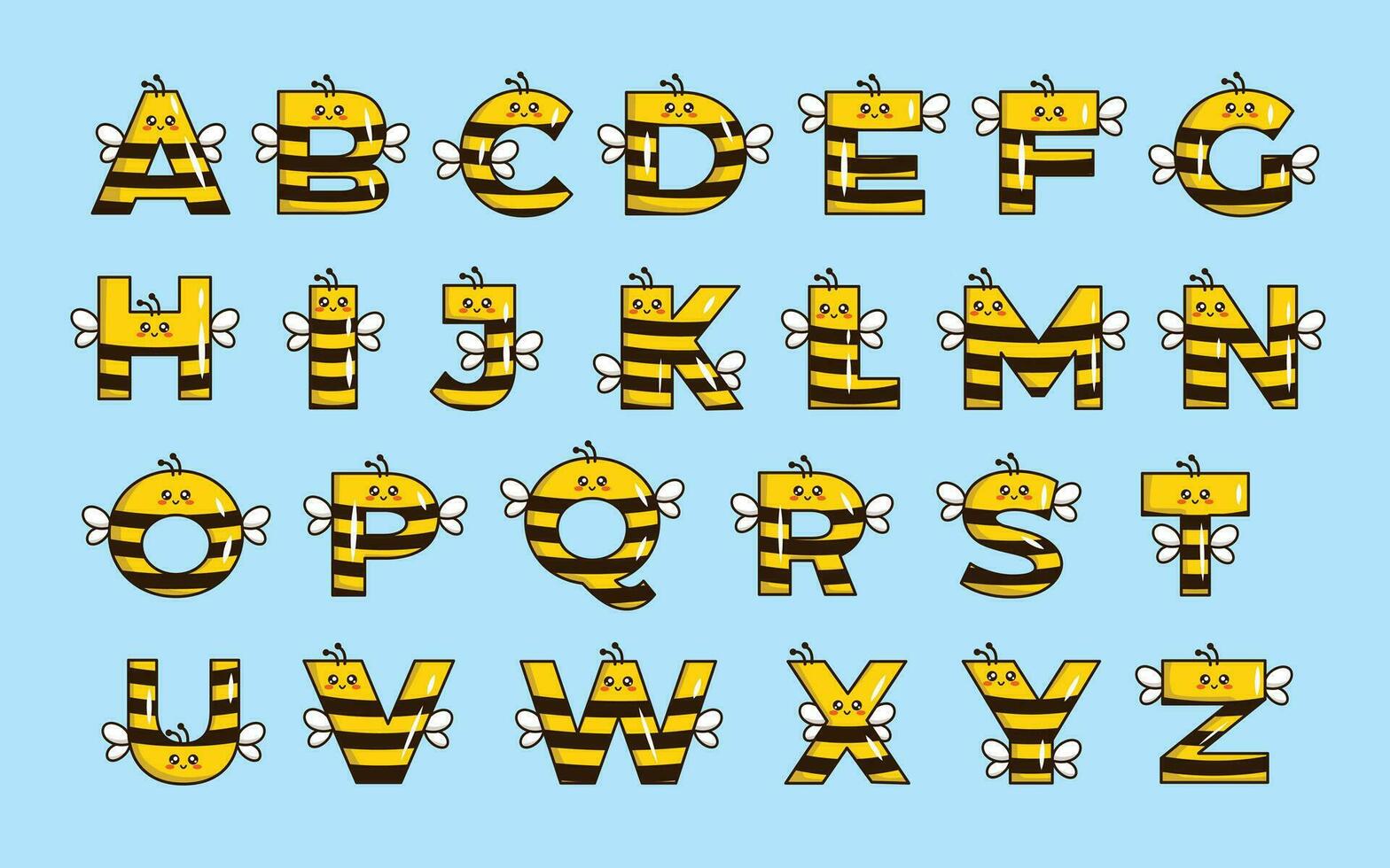 Cute bee alphabet animal font colorful letter vector