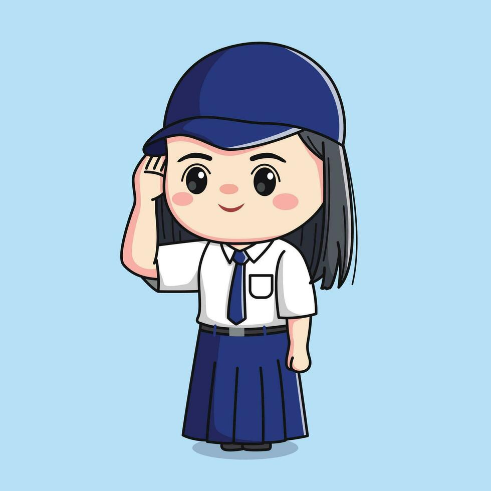 indonesian junior high school student cute girl character kawaii chibi vector