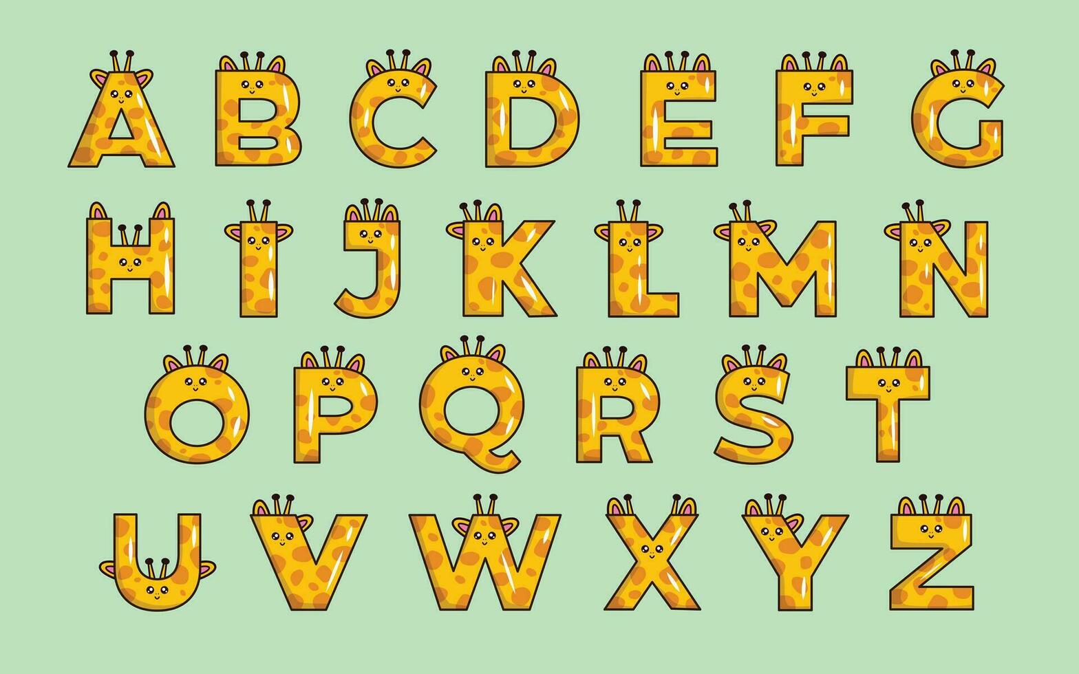 linda jirafa alfabeto animal fuente vistoso letra vector