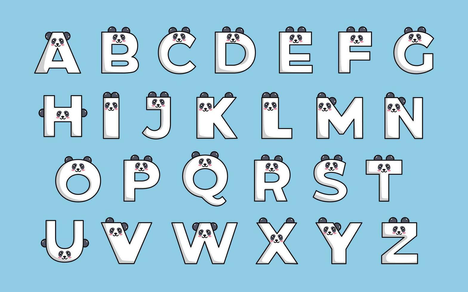 Cute panda alphabet animal font colorful letter vector