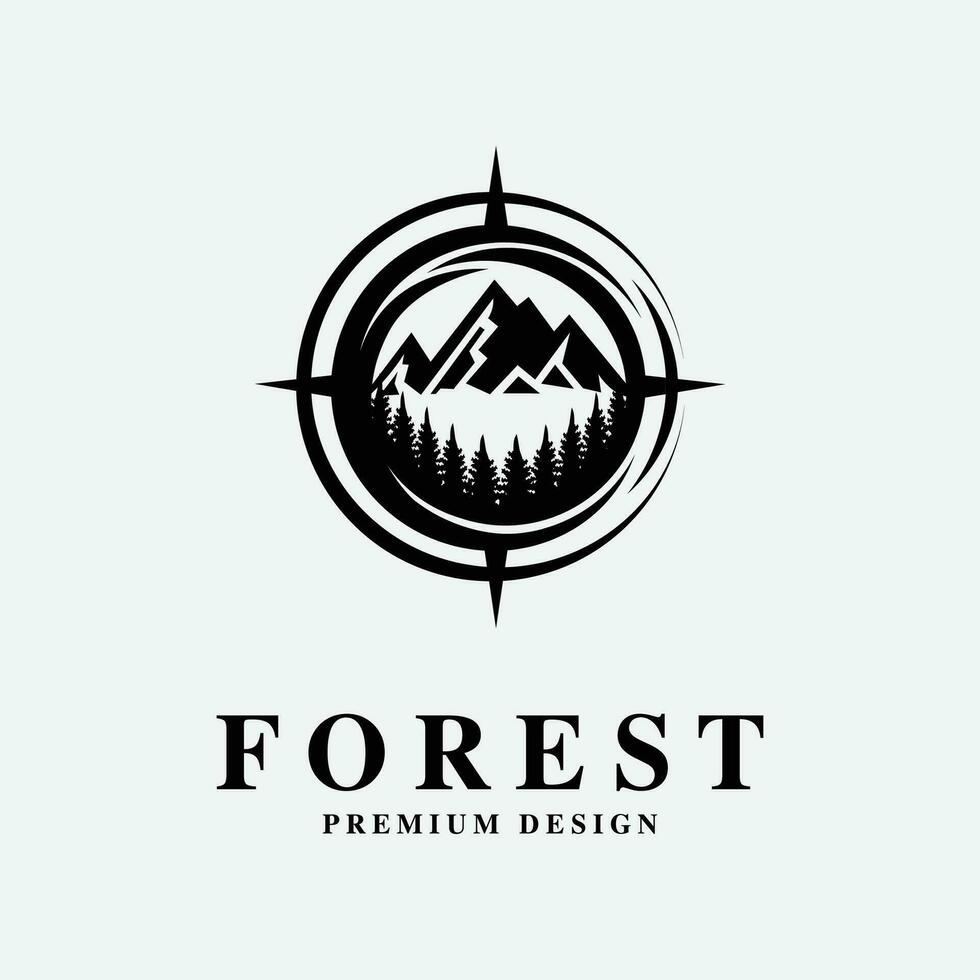 diseño de arte de línea de logotipo de bosque vector