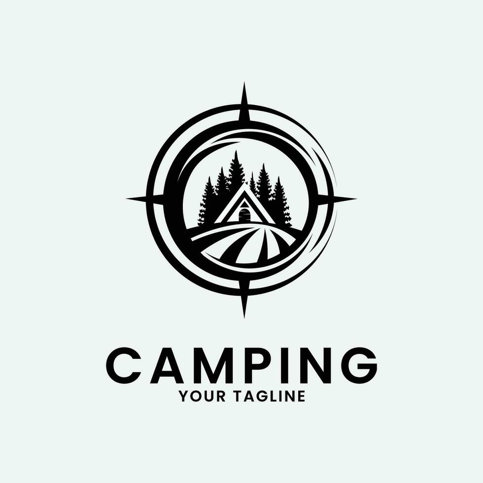 camping logo line art design vector