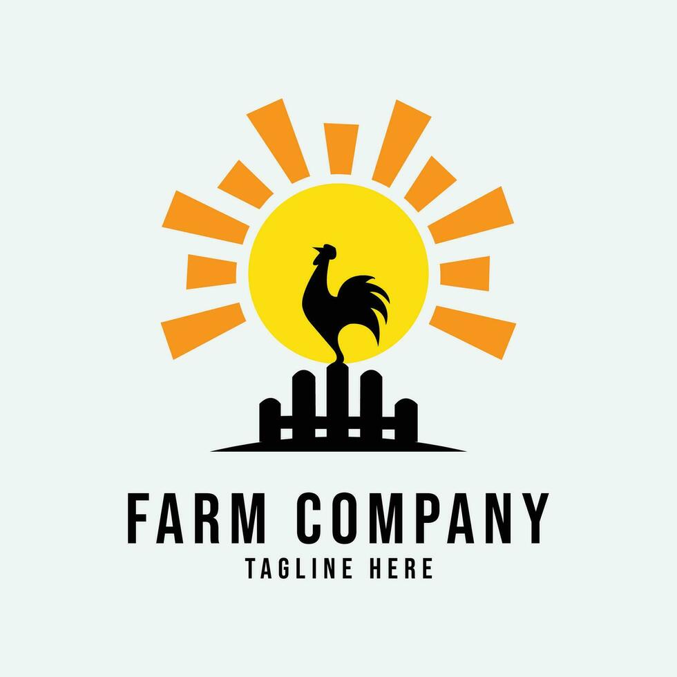farm fence chicken logo line art design vector