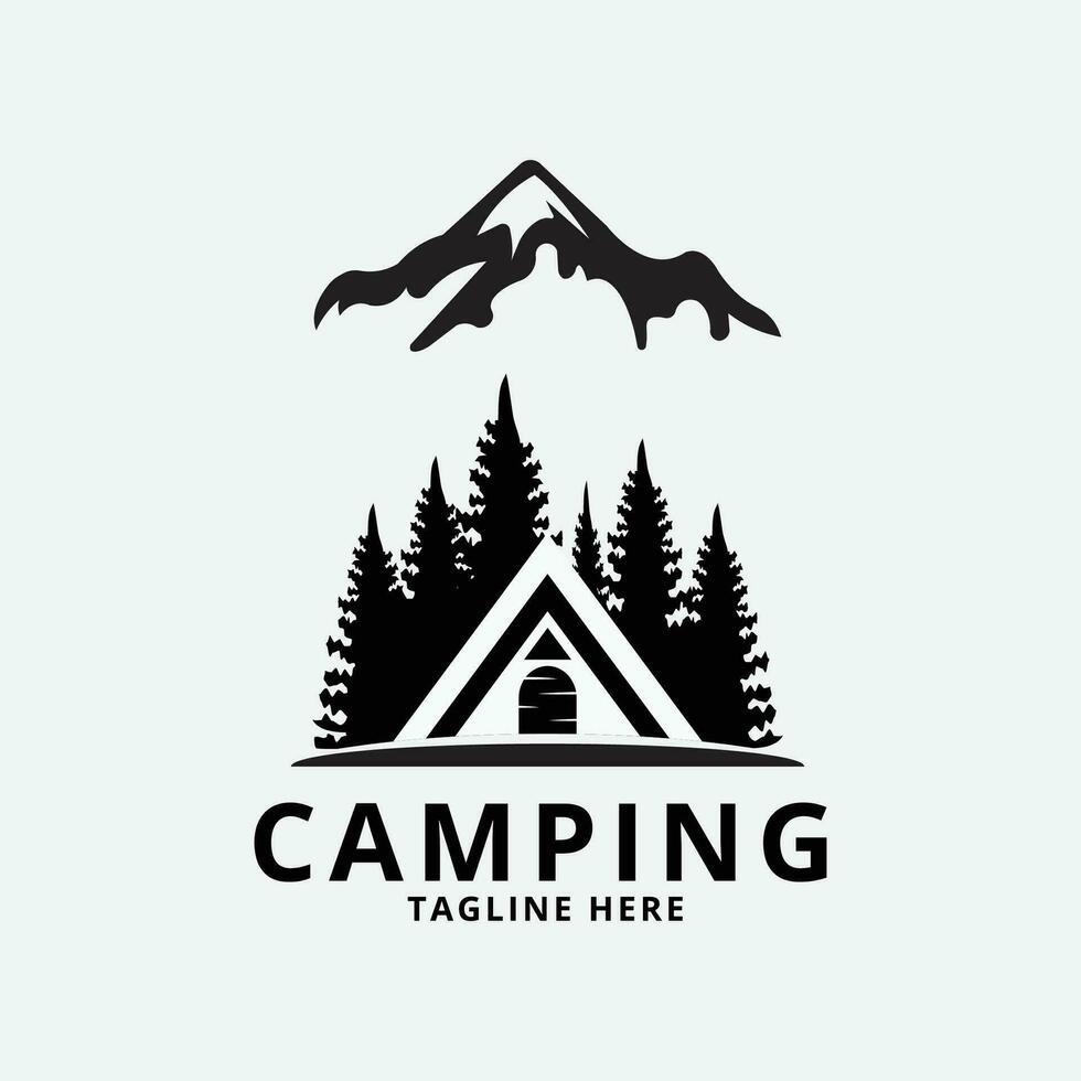 camp mountain logo line art design vector