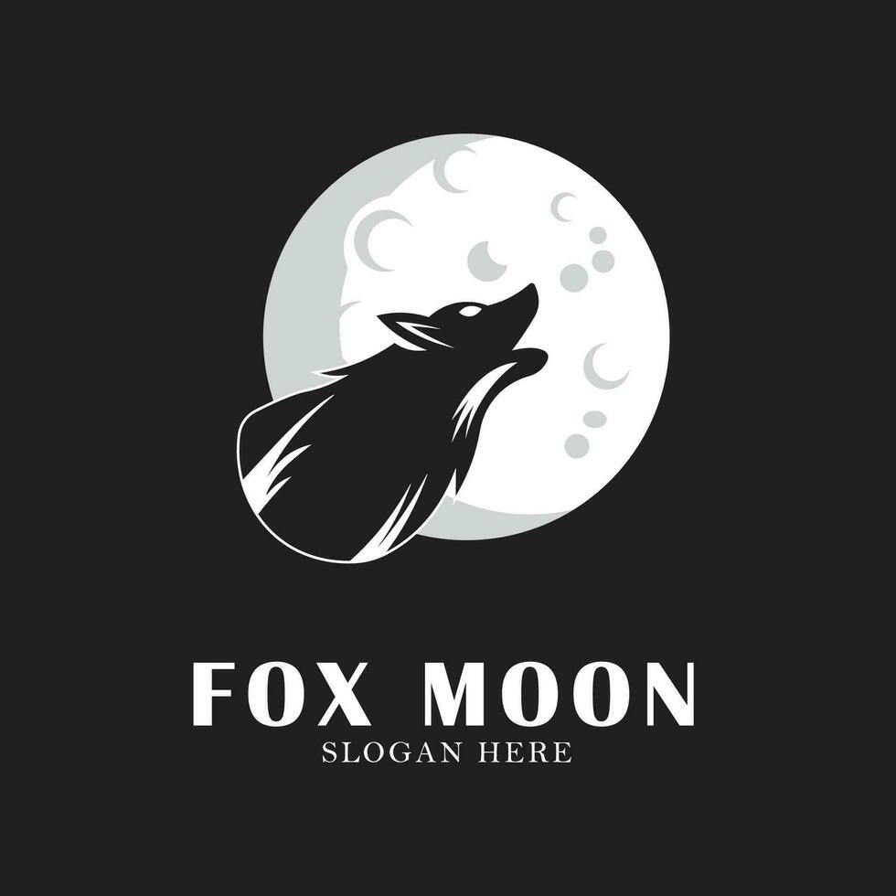 fox moon logo line art design vector