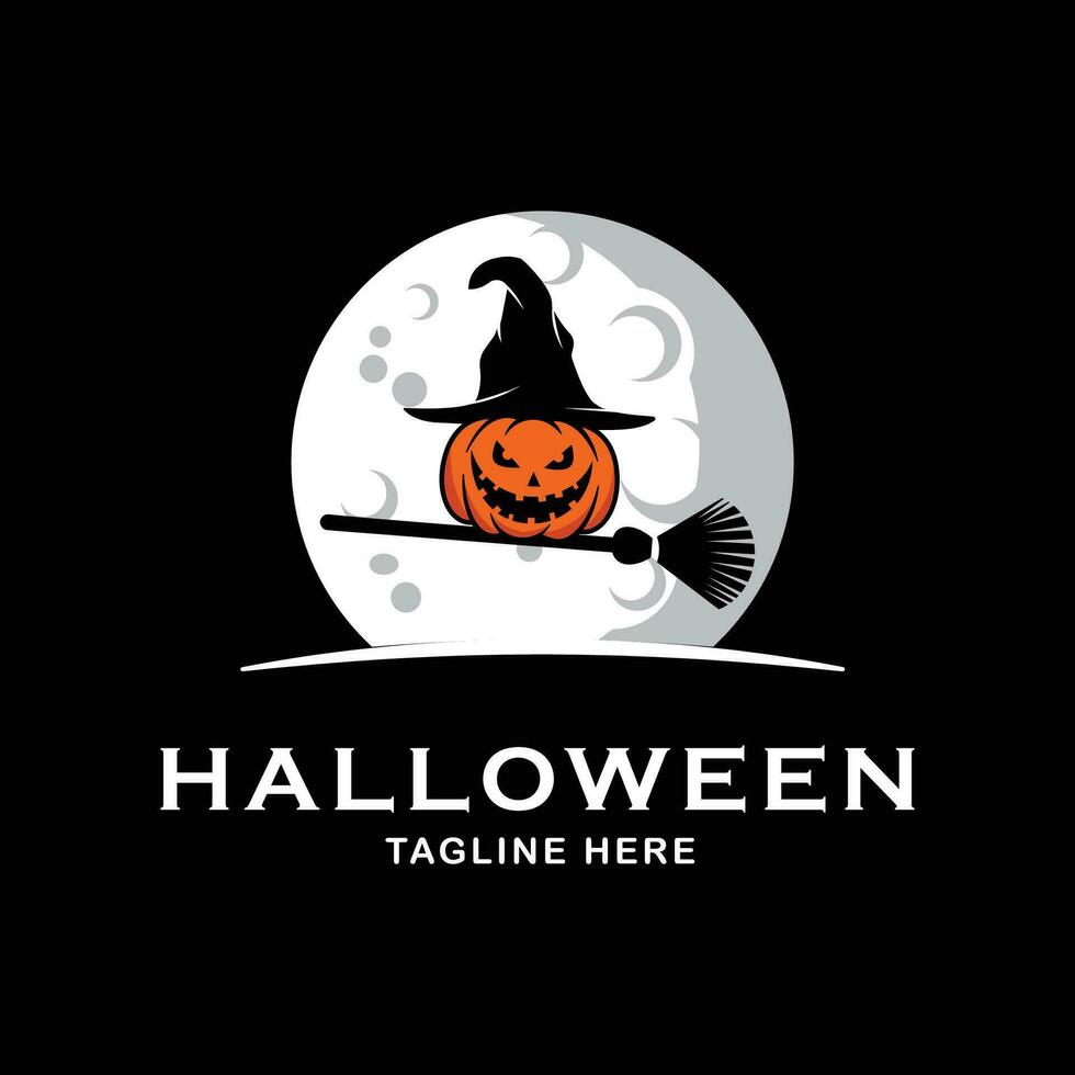 halloween moon logo line art design vector