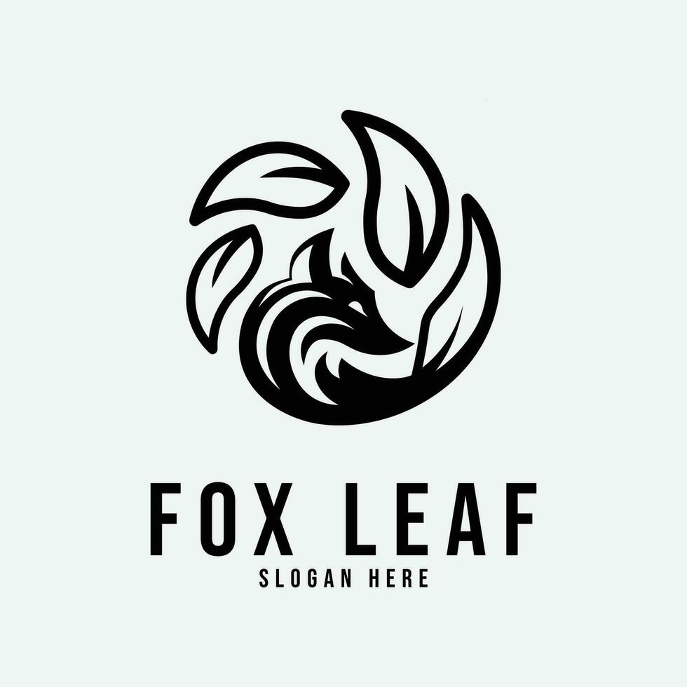 fox leaf line art design logo illustration icon vector