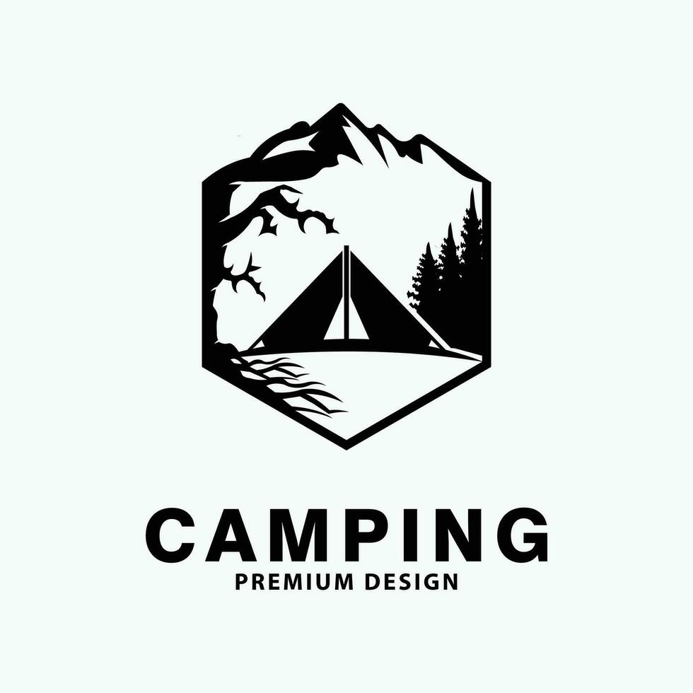 camping mountain logo line art design vector