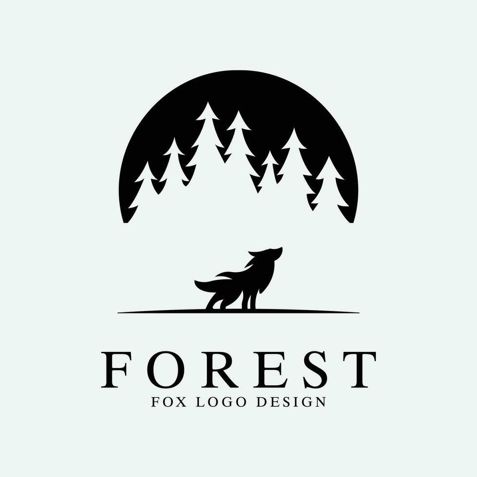 forest fox logo line art design vector