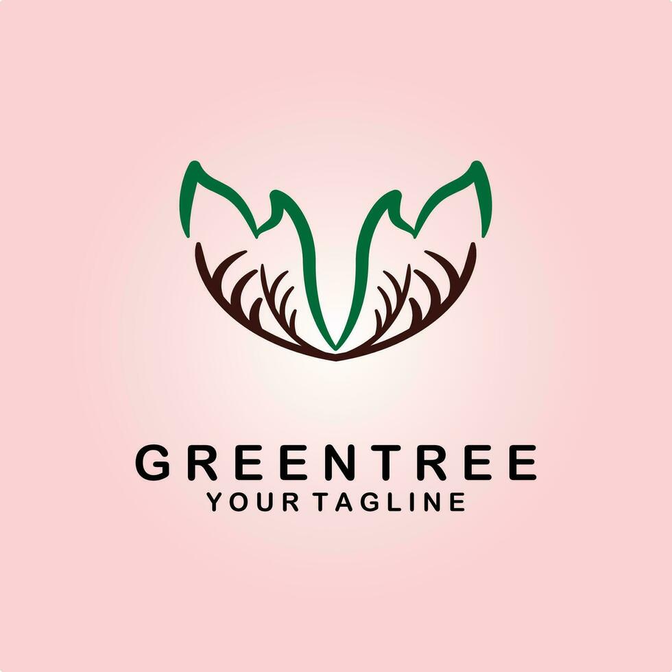 green tree logo design line art vector