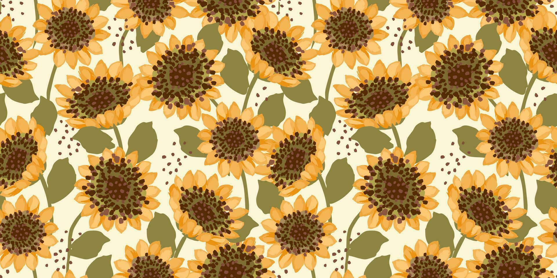 Autumn seamless pattern with  sunflowers. Vector background for various surface. Hand drawn textures.