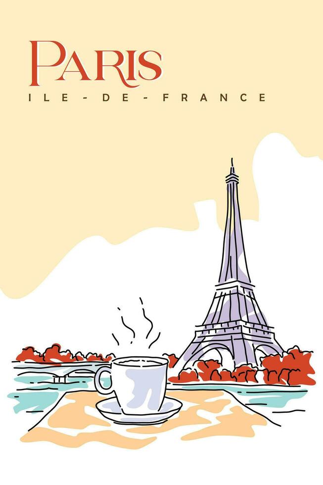 eiffel torre en París. puesta de sol en el campeones Elíseos. parisino noche. turista atracción. puesta de sol en Francia. resumen línea vector ilustración