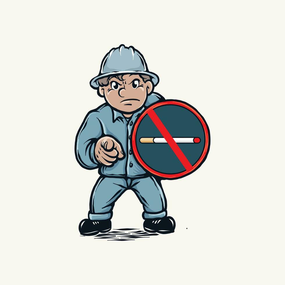 cartoon soldier illustration with no smoking sign vector
