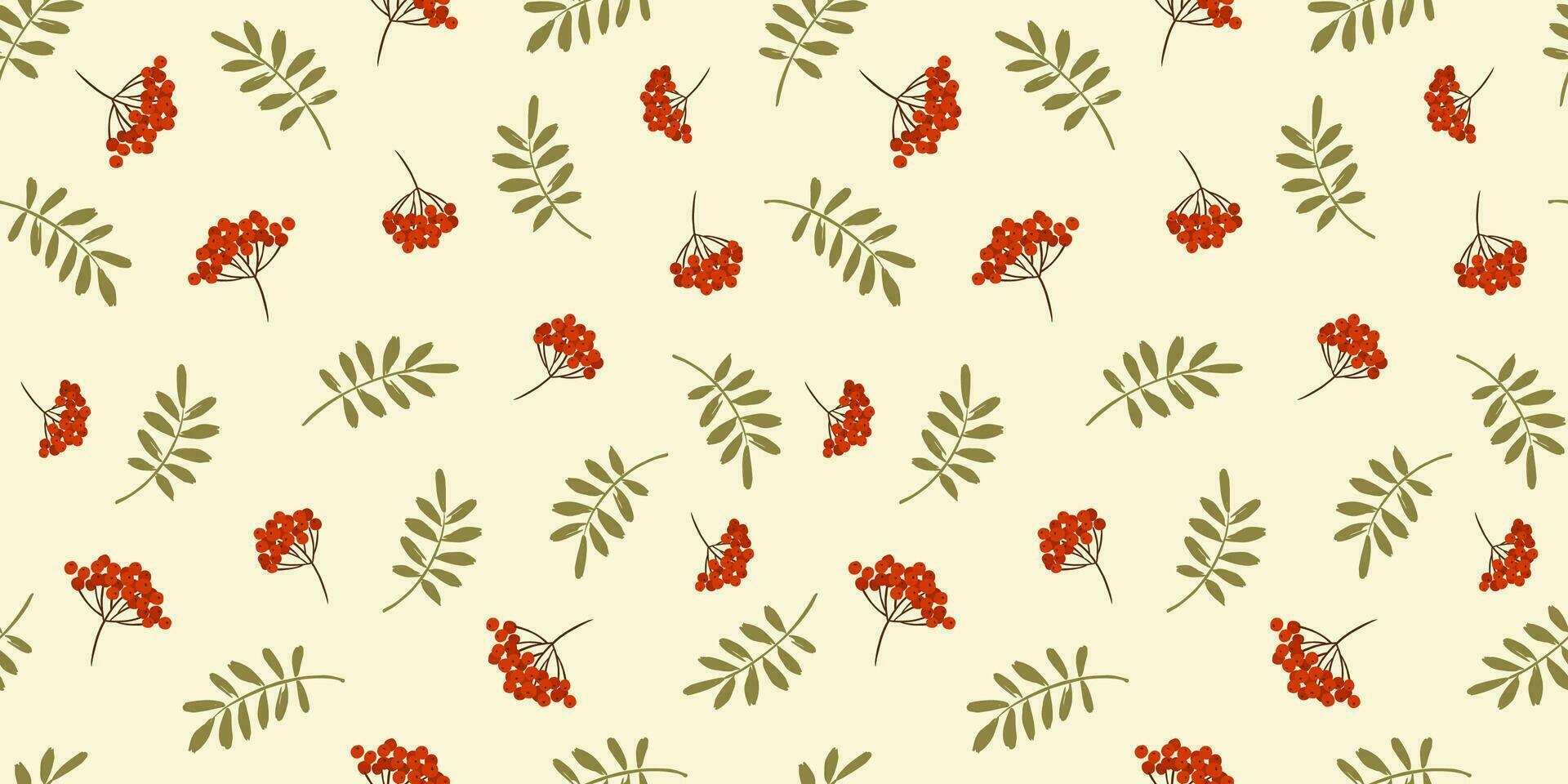 Autumn seamless pattern with Rowan. Vector background for various surface. Hand drawn textures.