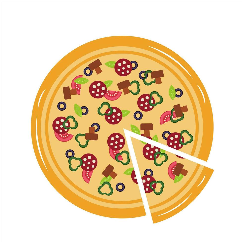 Pizza slice flat. Pizza isolated on white background. Vector illustration.