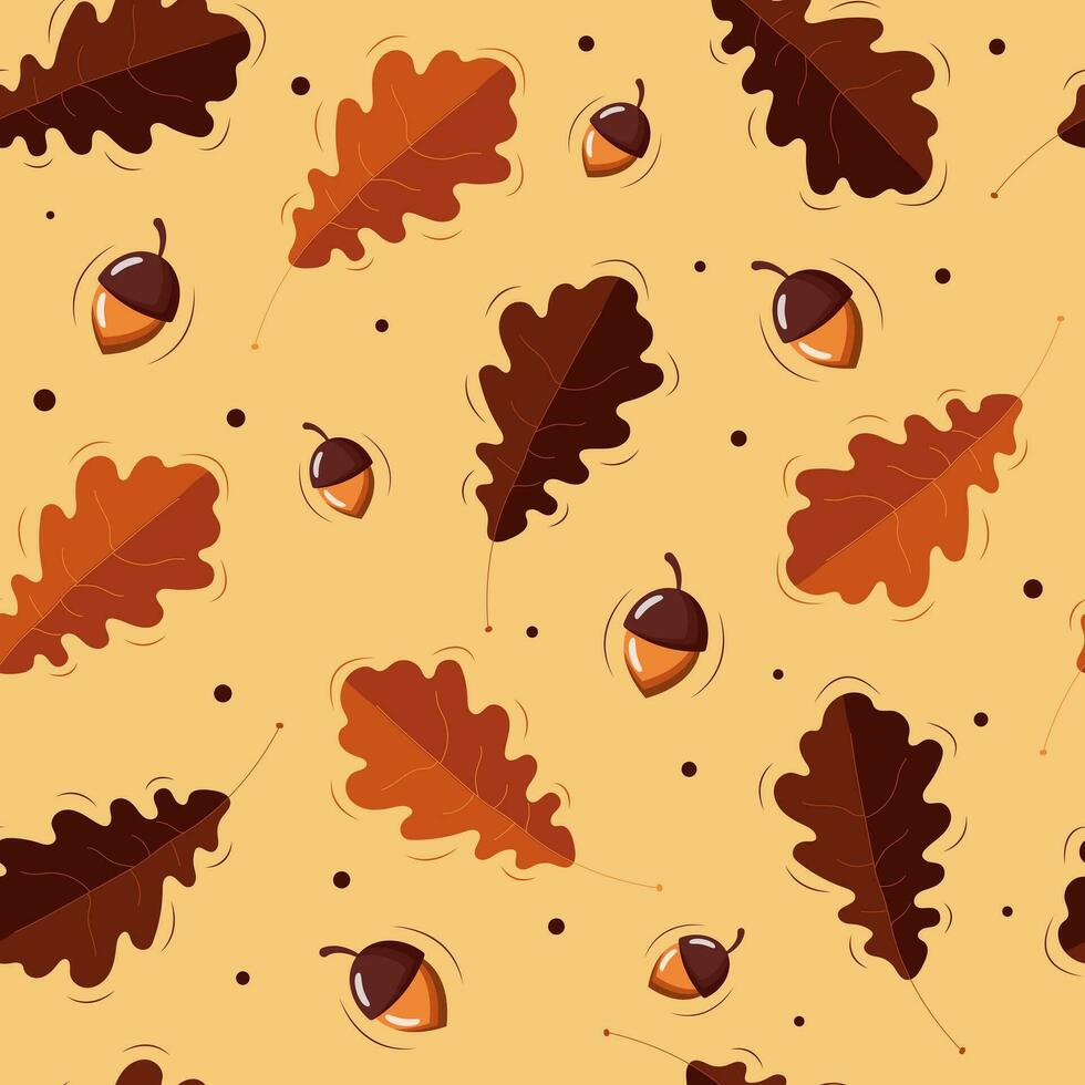 Autumn pattern with leaves and acorns. Vector illustration.