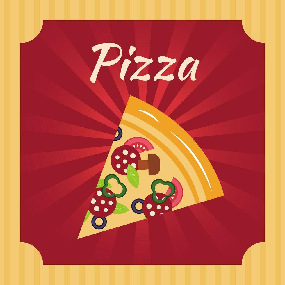 Pizza retro póster, cubrir, bandera o antecedentes. vector ilustración.