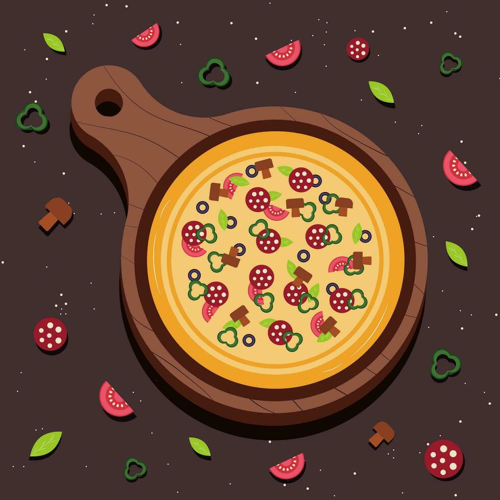 Pizza bandera o antecedentes. Pizza en el tablero. vector ilustración.