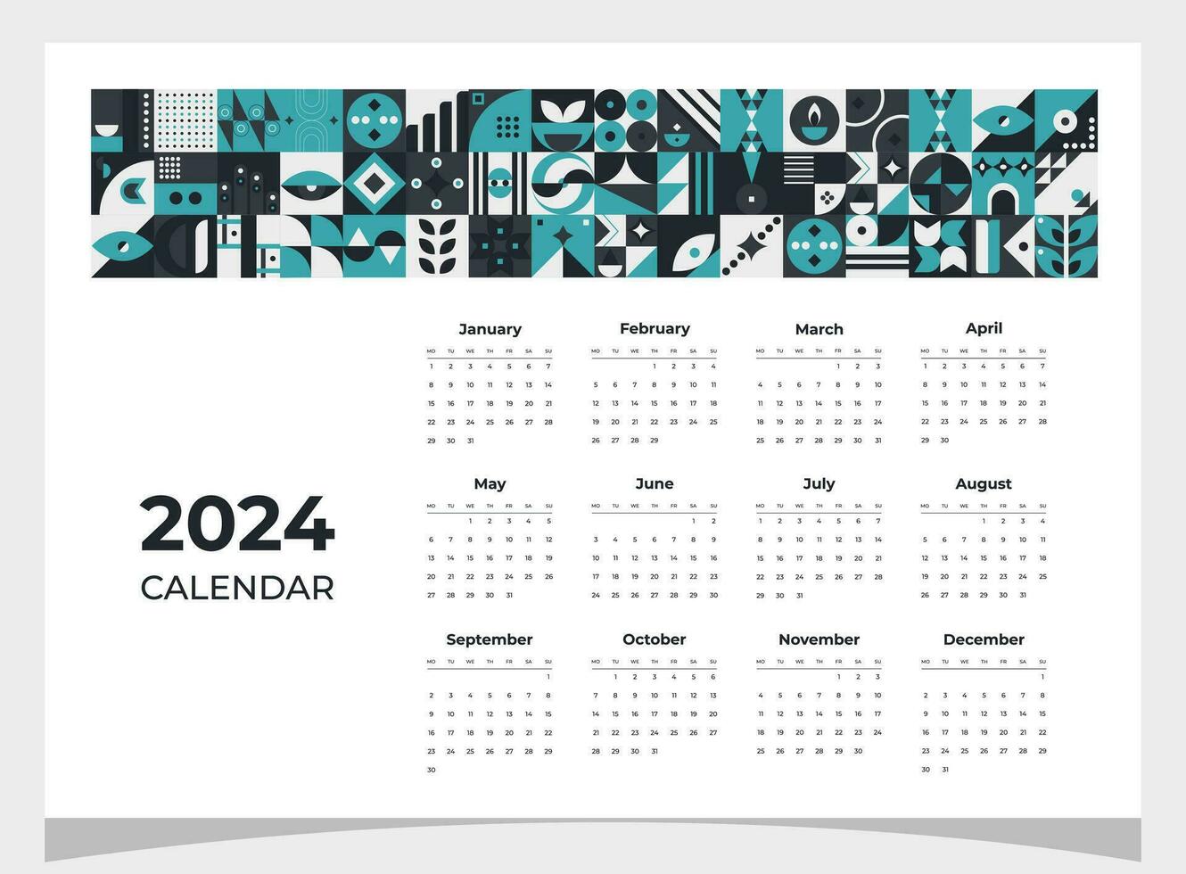 Calendar 2024 geometric patterns. Calendar template for 2024 year with geometric shapes. vector