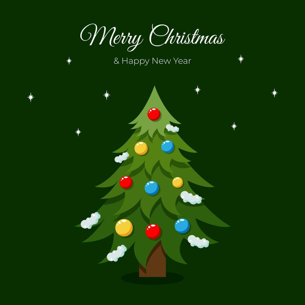 Christmas, New Year greeting card, invitation with christmas tree. Vector illustration.