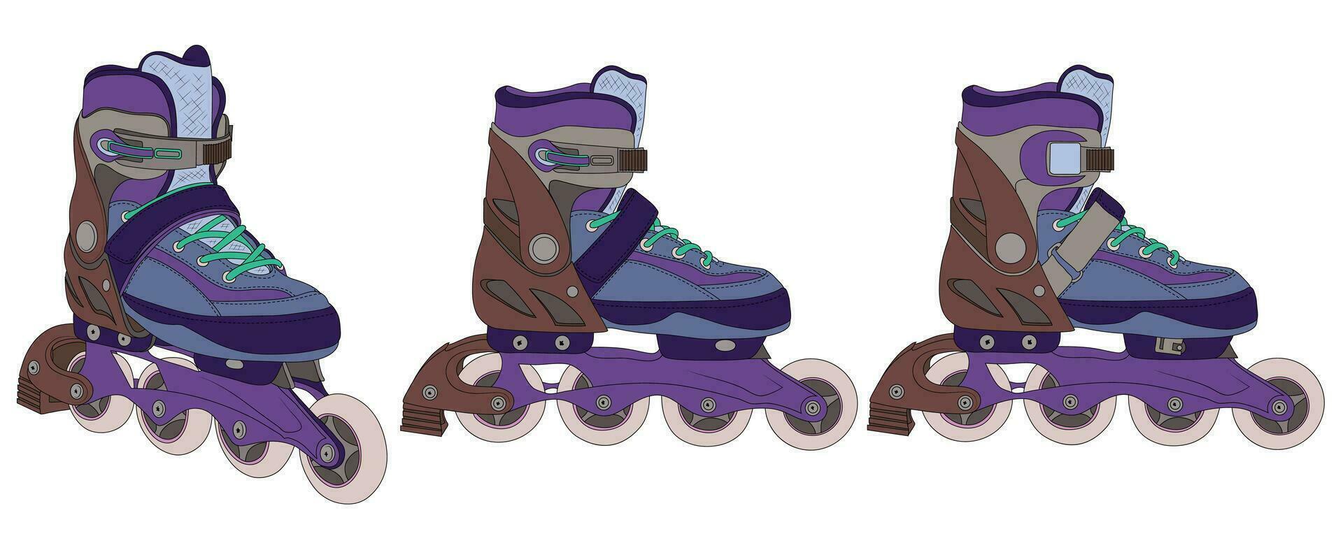 rodillo patines Deportes Zapatos para profesional rodillo Patinaje. color esquema de el modelo de rodillo patines desde el frente y adentro. detallado dibujo. vector