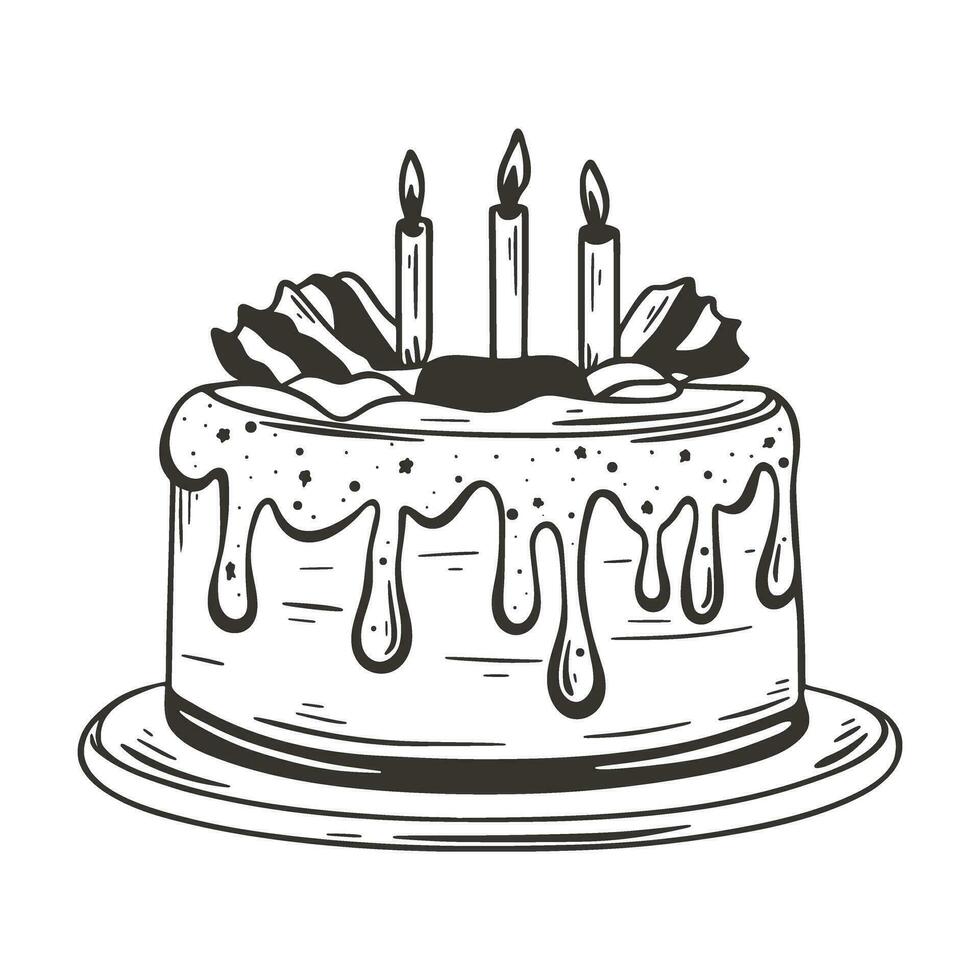 Birthday cake with candles hand drawn illustration vector