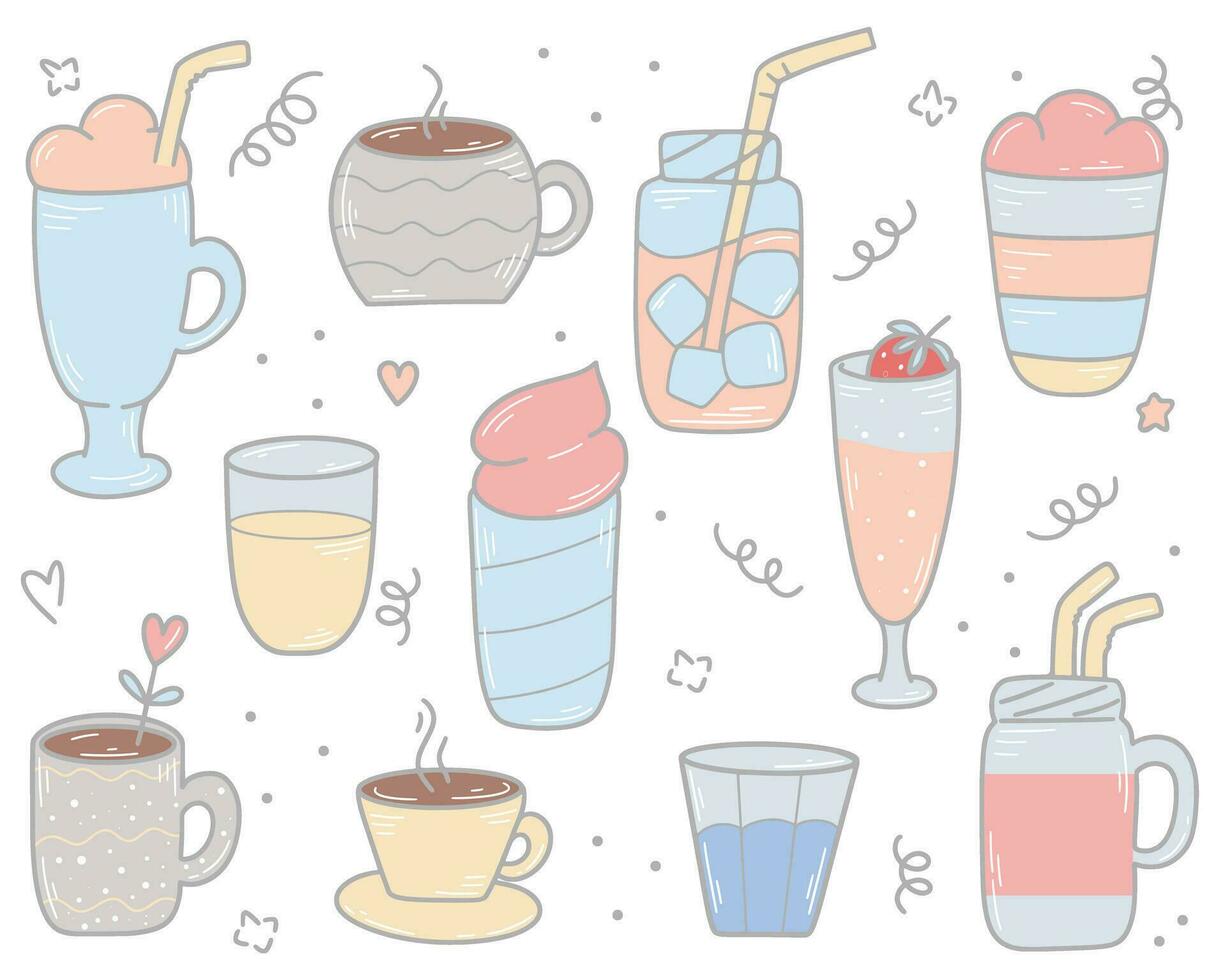 Various drinks hand drawn set vector
