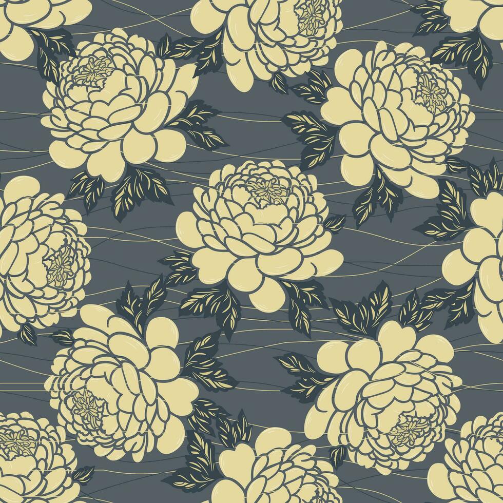 Golden peonies seamless pattern vector