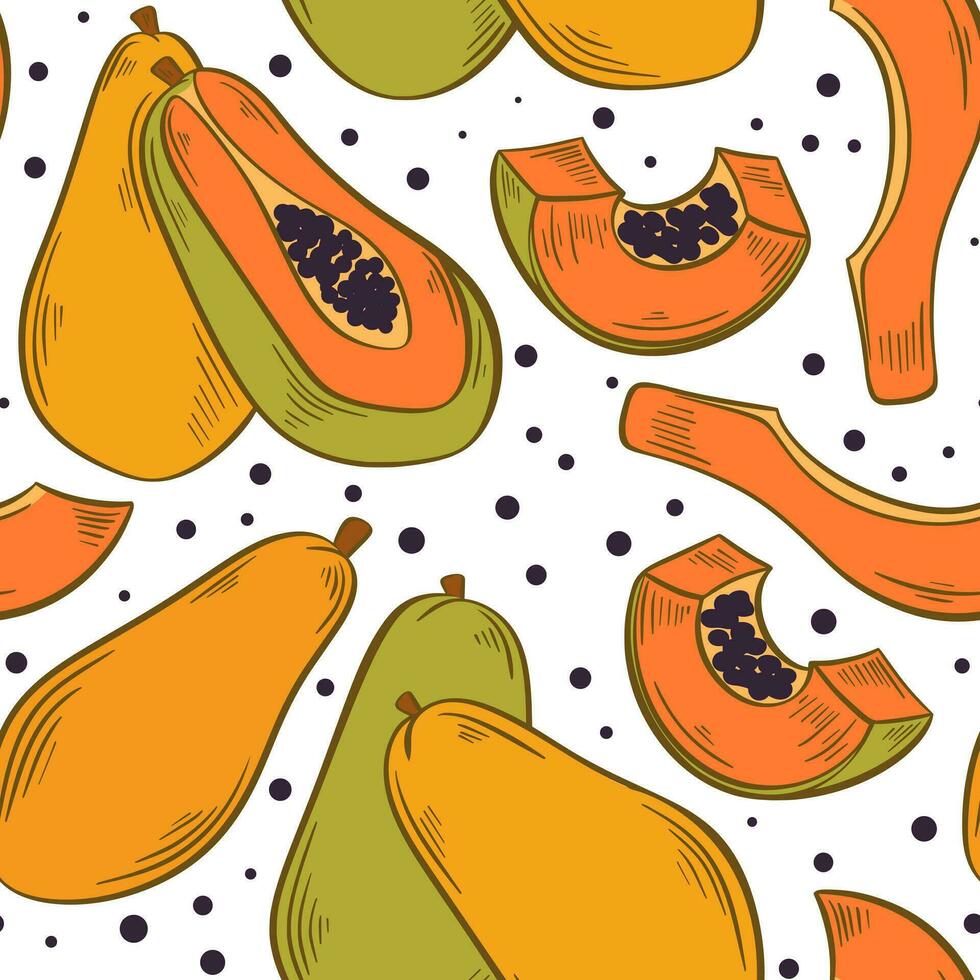 papaya, fruta, seamless, patrón vector