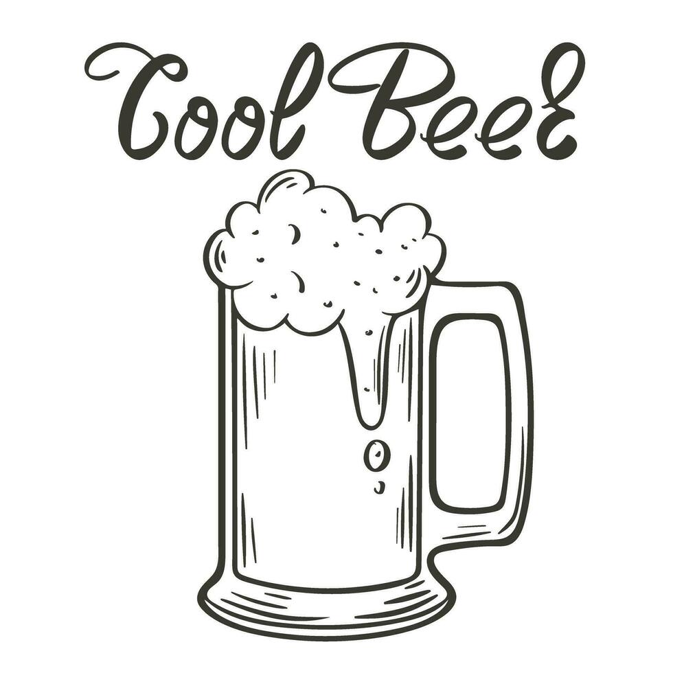 Cool beer handwritten lettering and mug with drink vector