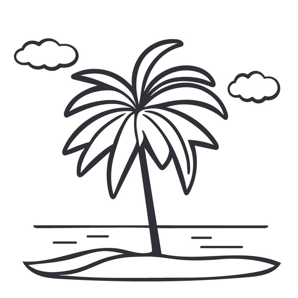 Palm tree on island hand drawn landscape vector