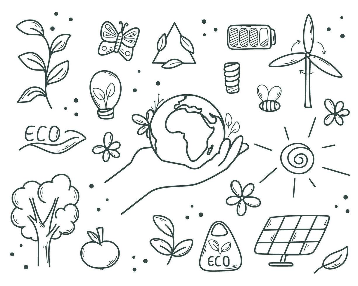 Hand drawn ecology set vector
