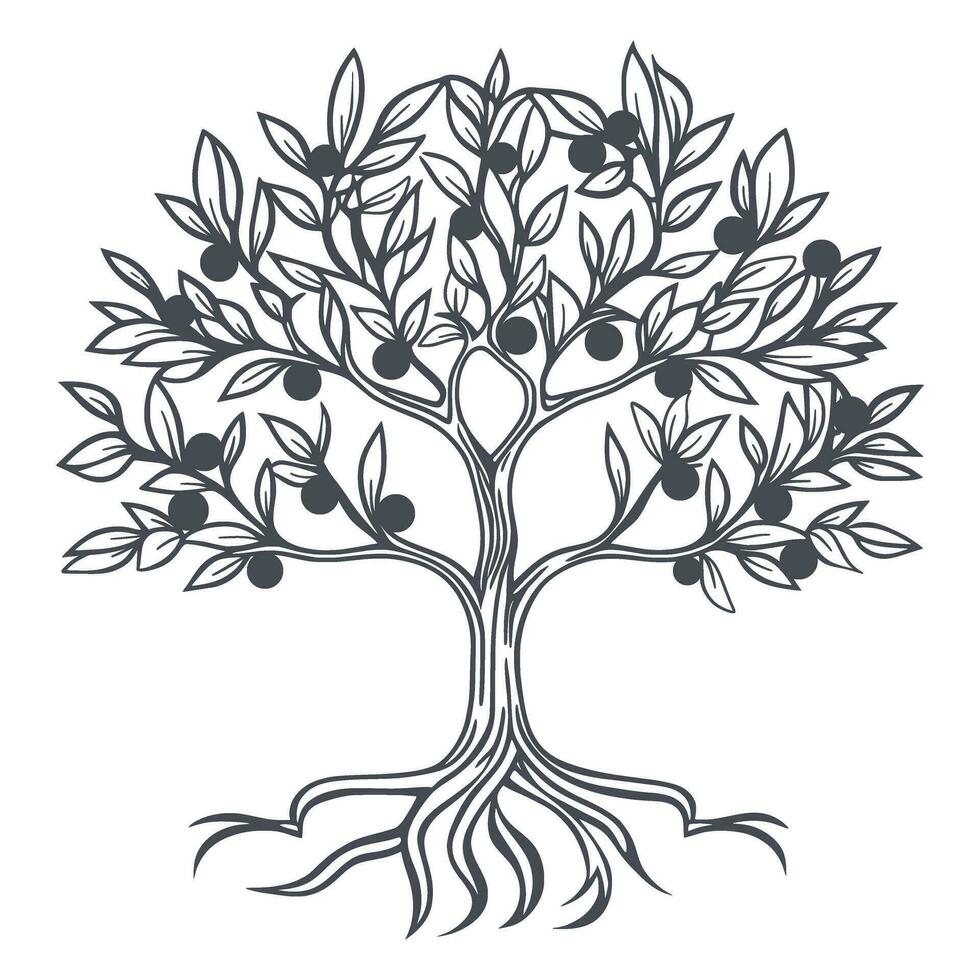 Apple tree with fruits hand engraved vector