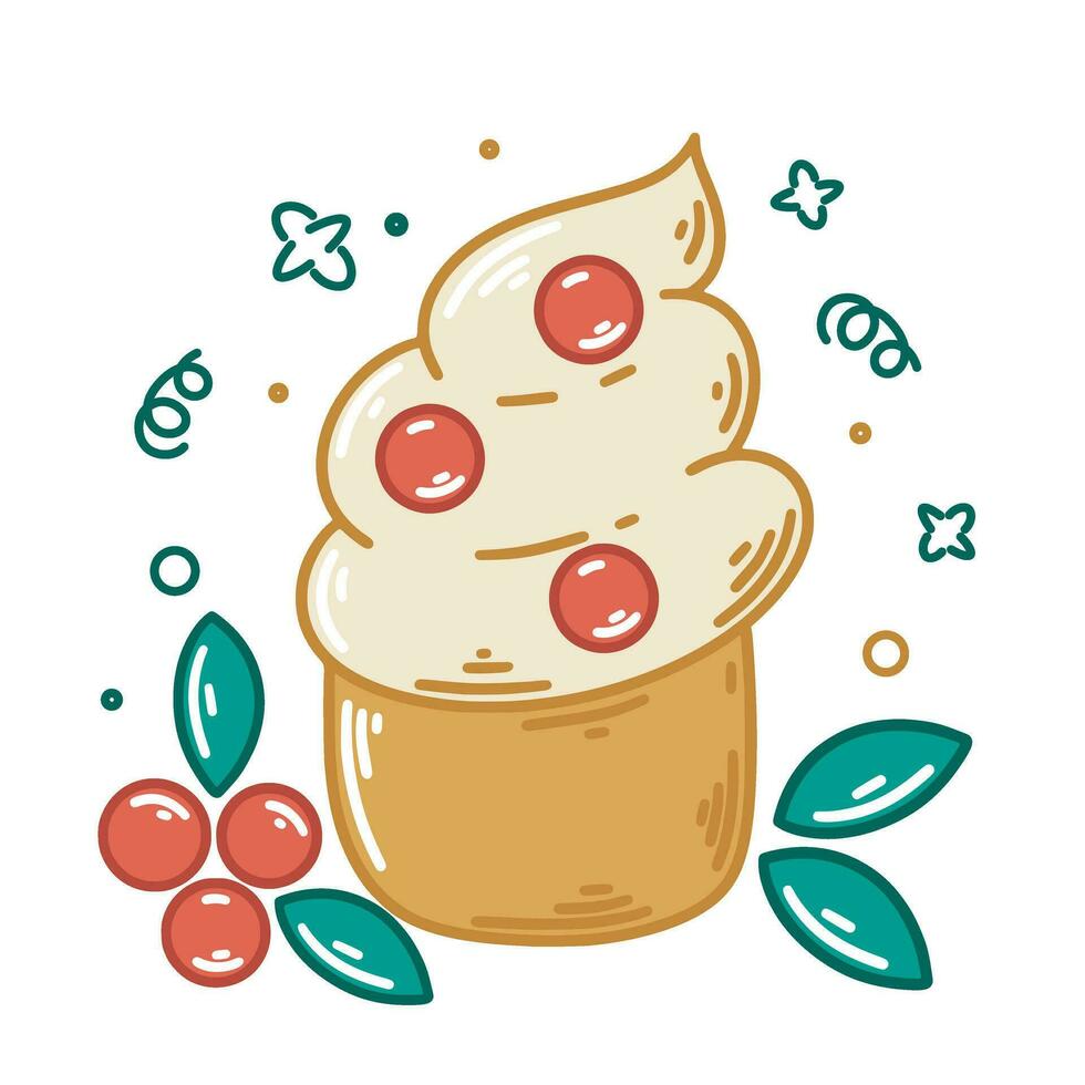 Colorful cream cake with berries hand drawn illustration vector