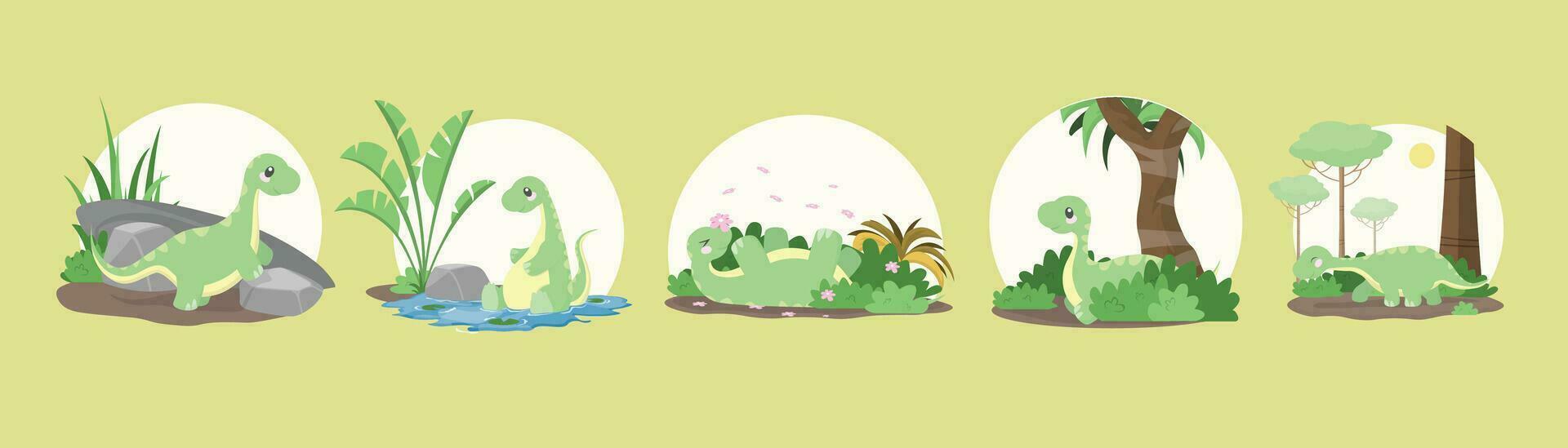 Cute Brontosaurus Illustrations Collection vector