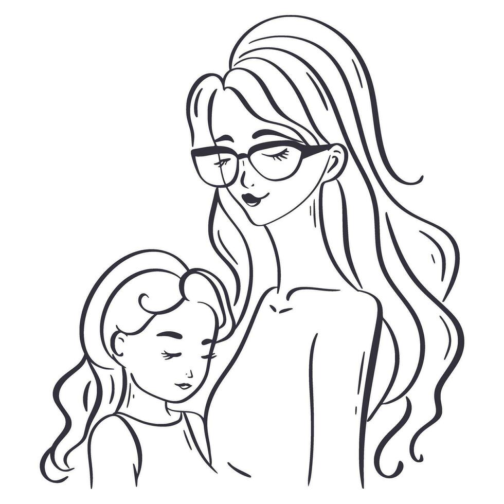Abstract image mother and daughter hand drawn illustration vector