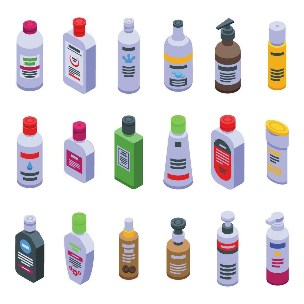 micelar agua íconos conjunto isométrica vector. belleza maquillaje