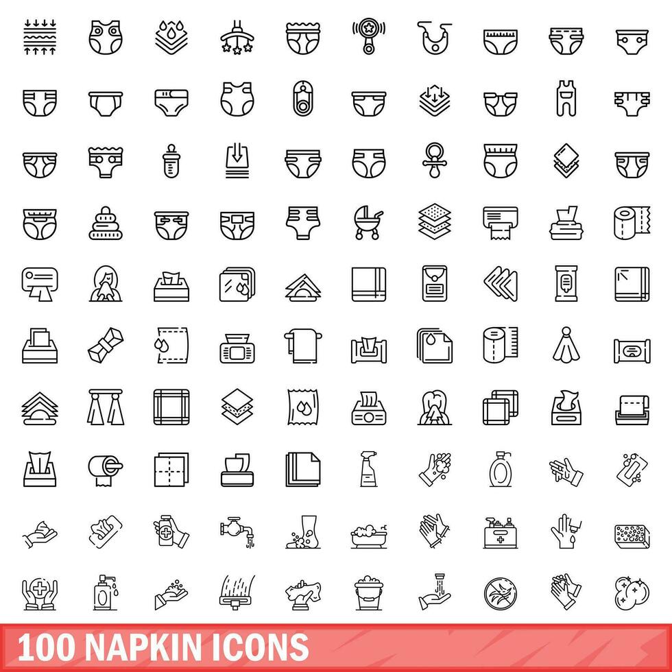 100 napkin icons set, outline style vector