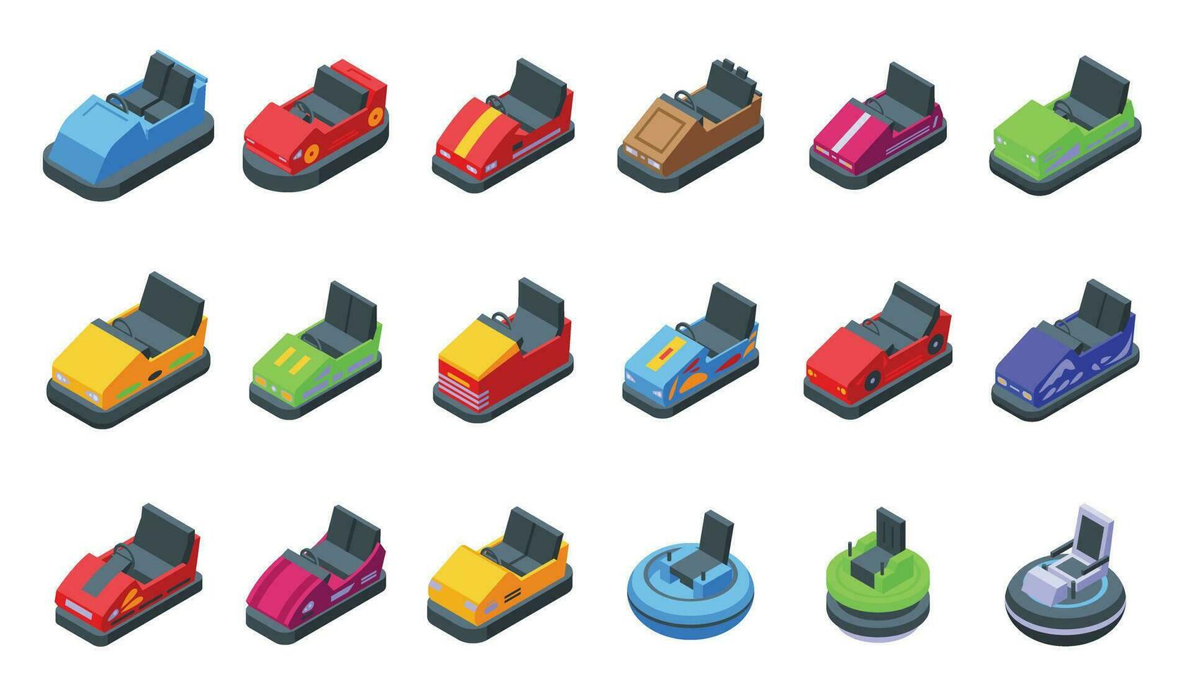 Bumper cars attraction icons set isometric vector. Park game vector