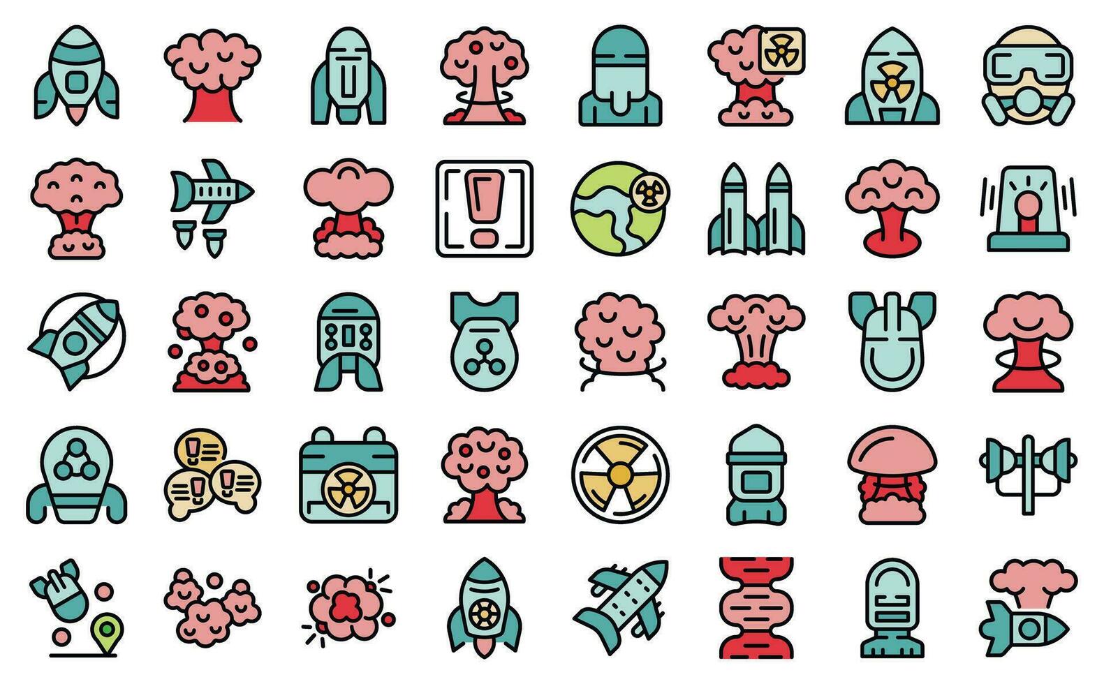 Nuclear weapon icons set vector flat