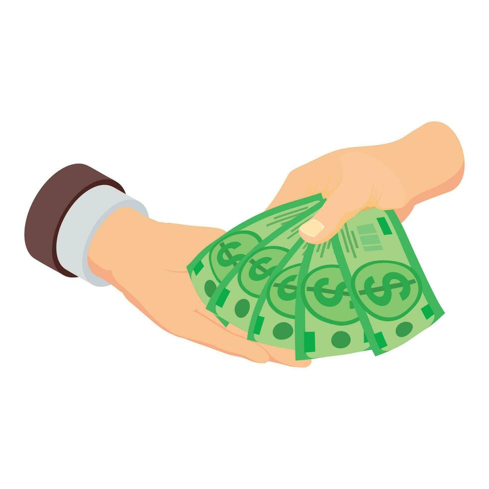 Bribe concept icon isometric vector. Man hand betray dollar bill to another hand vector