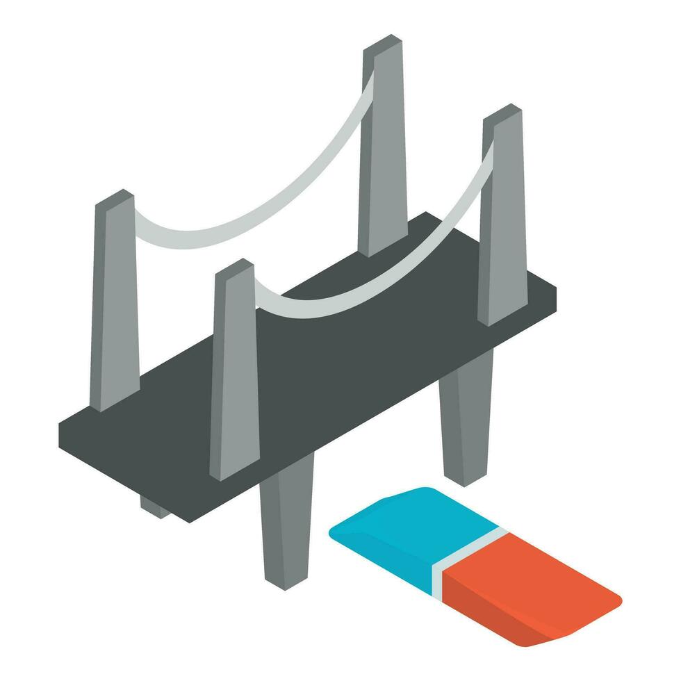 Architectural project icon isometric vector. Bridge model and dual color eraser vector